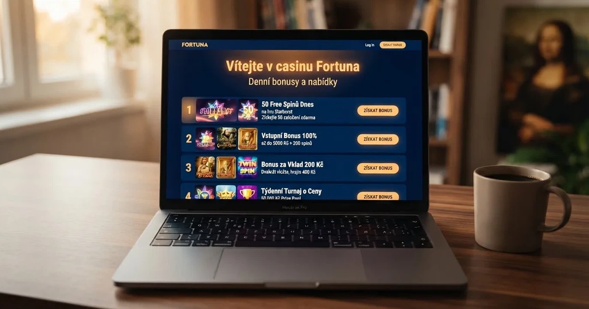 Přehledná obrazovka online casina s nabídkou denních free spinů a bonusových akcí pro české hráče