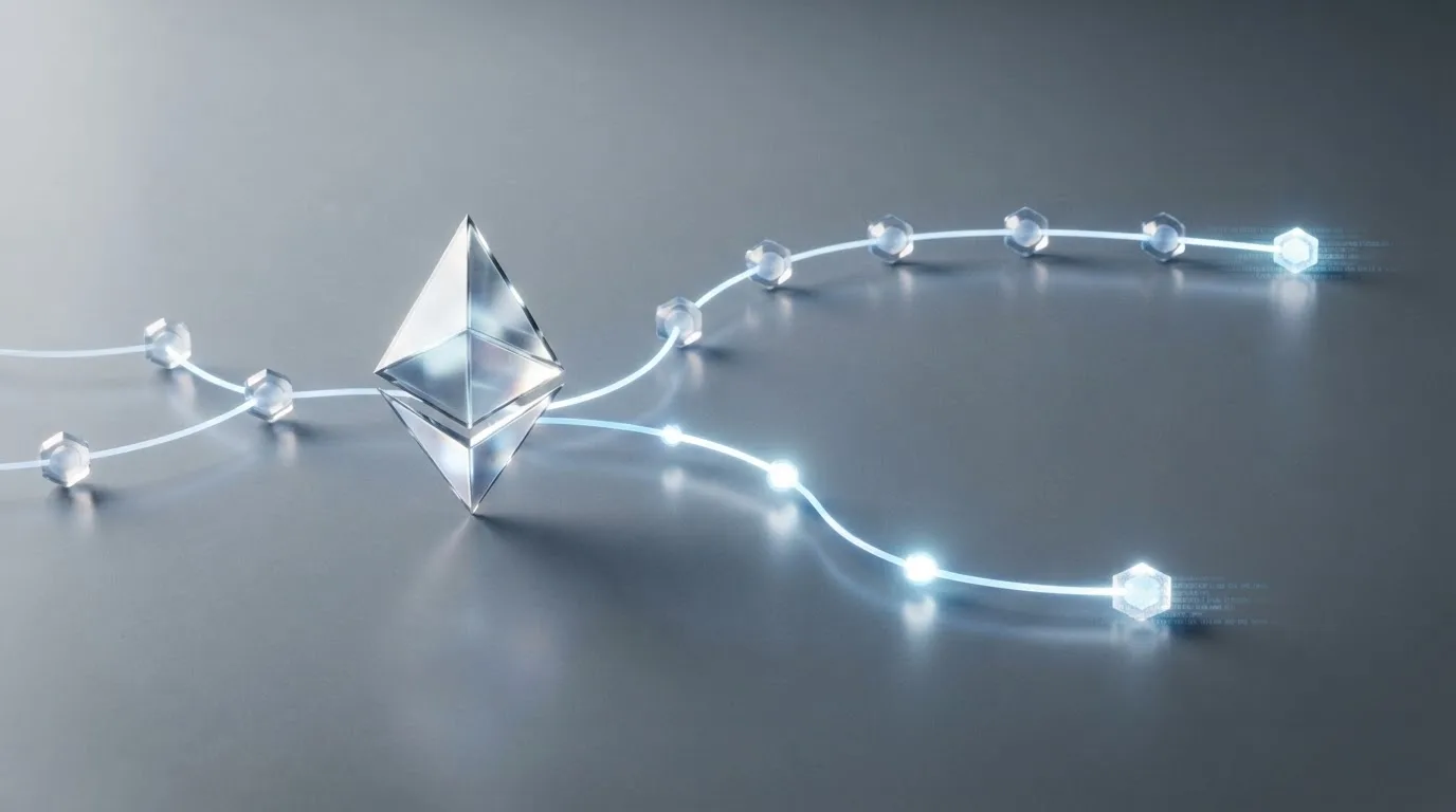 Diagram transakce Ethereum s vyznačením cest mainnet a Layer 2
