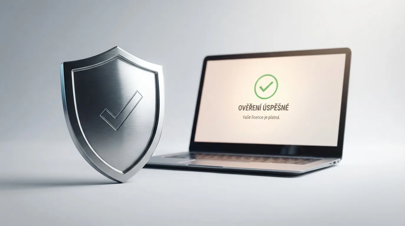 Detail úřední listiny s razítkem Ministerstva financí ČR vedle obrazovky s logem licencovaného online casina