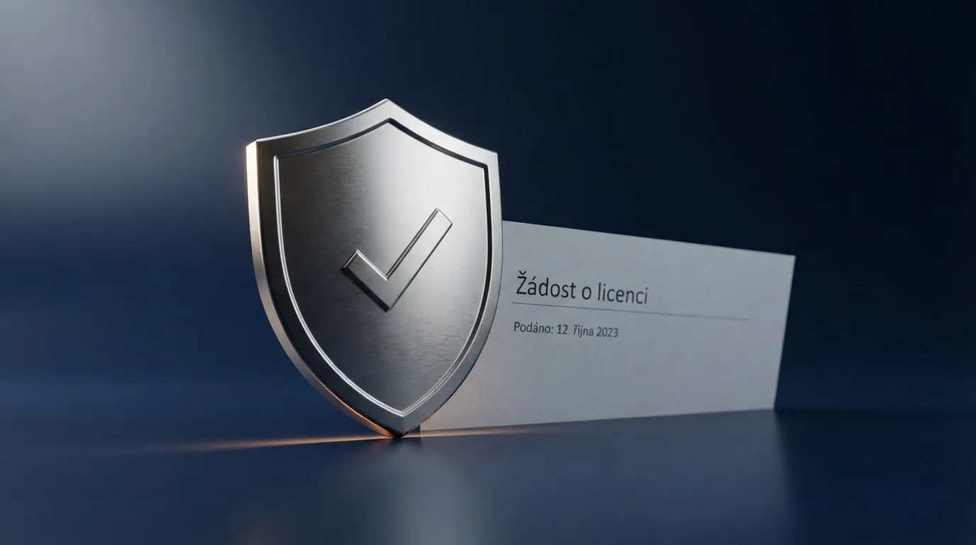 Detail úředního dokumentu s razítkem Ministerstva financí ČR a zvýrazněným číslem licence