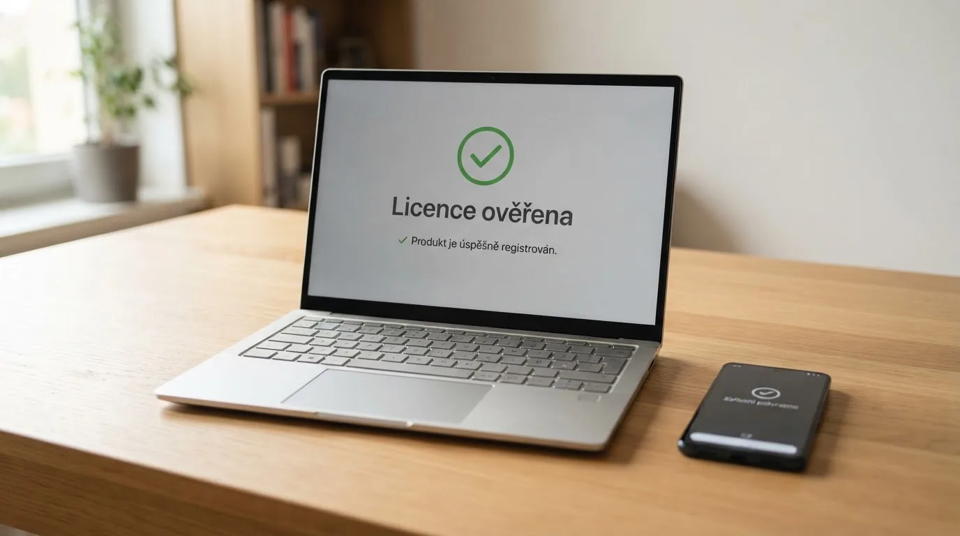 Úřední dokument s razítkem Ministerstva financí ČR, vedle něj výřez obrazovky s logem licencovaného casina a zeleným indikátorem ověření